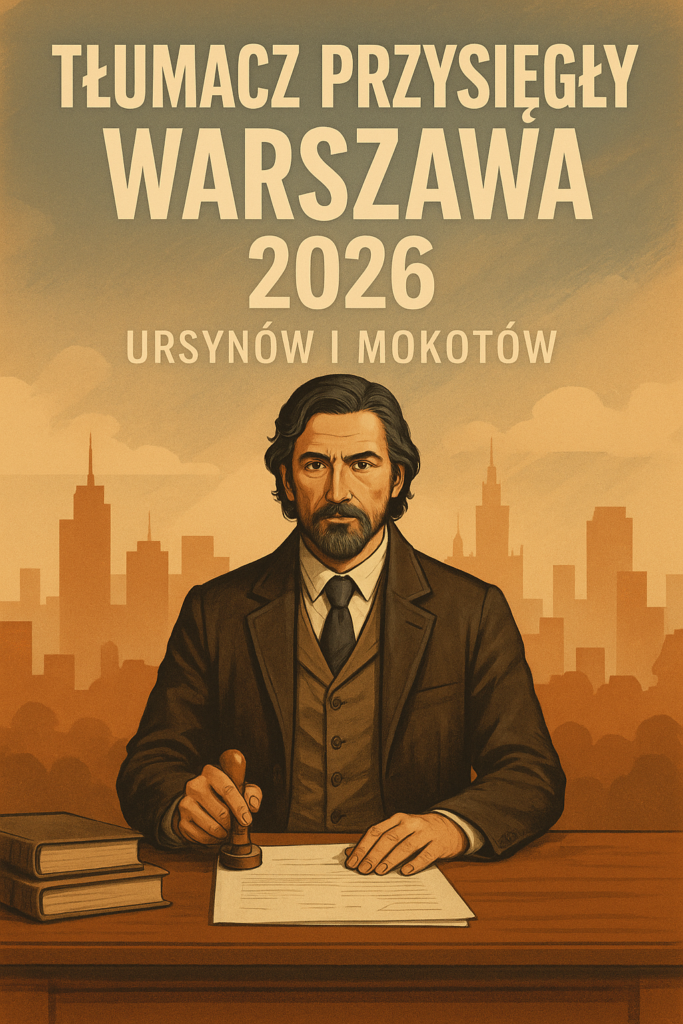 Tłumacz przysięgły Warszawa 2026 – grafika tematyczna dla Ursynowa i Mokotowa